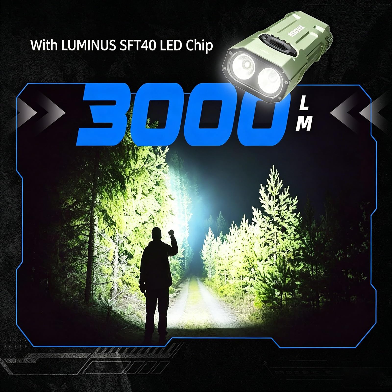 JETBeam E26 LED フラッシュライト 懐中電灯 JETBeam E26 Flat Tactical Flashlight, 3000 Lumens Rechargeable EDC